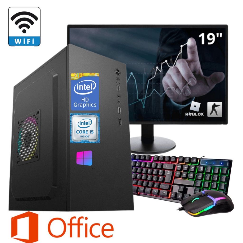 PC GAMER COMPLETO INTEL CORE I5 ARMAZENAMENTO 500GB TELA DE 19 POLEGADAS + WIFI