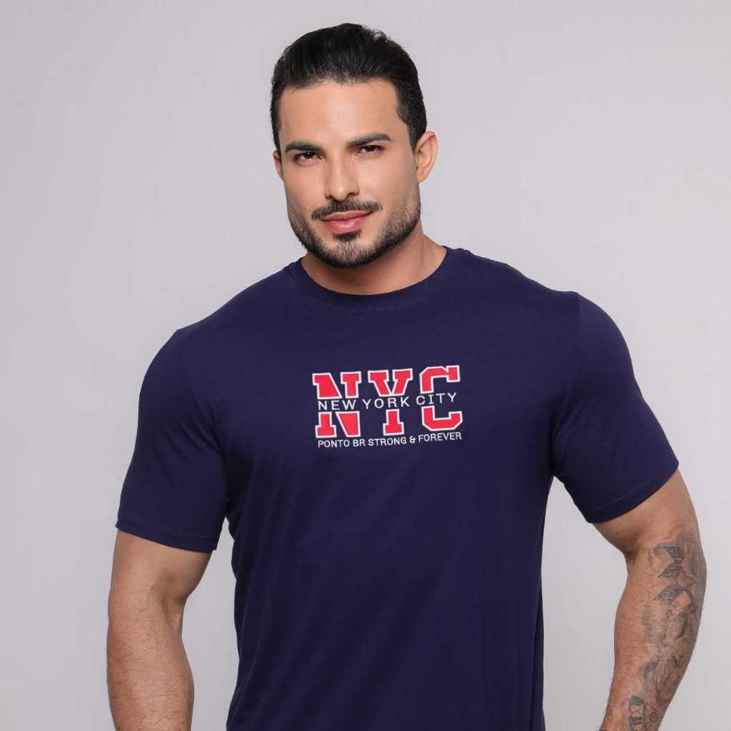 Camiseta Masculina Bordada New York 100% Algodão  Premium Casual Festa Praia Dia a Dia Presente