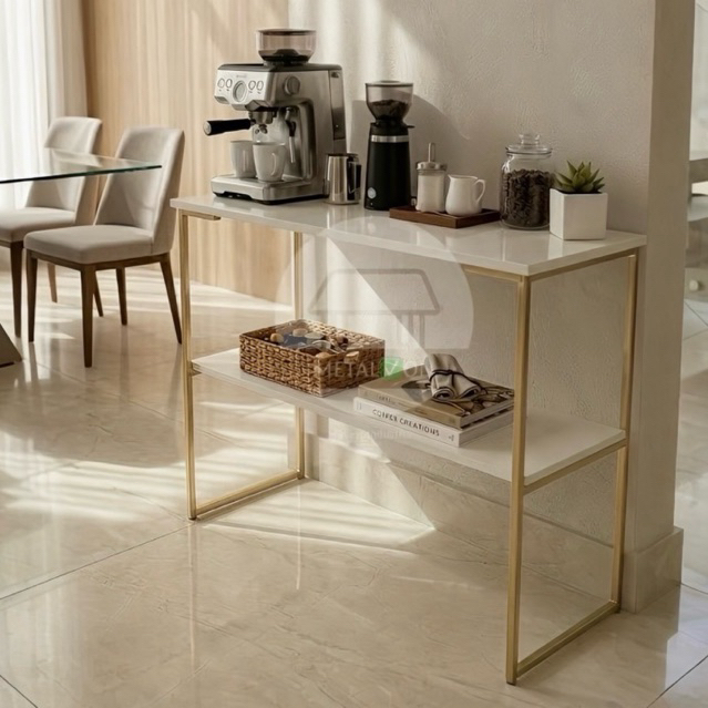 Aparador Estilo Industrial Decoração Natal Sala | Off White / Pé Dourado