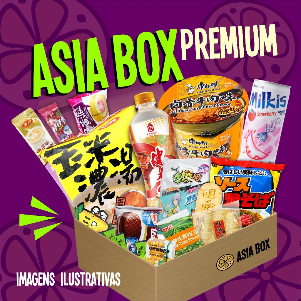 Asia Box Premium - super pack de snacks e doces orientais (com lamen bowl, bebida 500ml e mais)