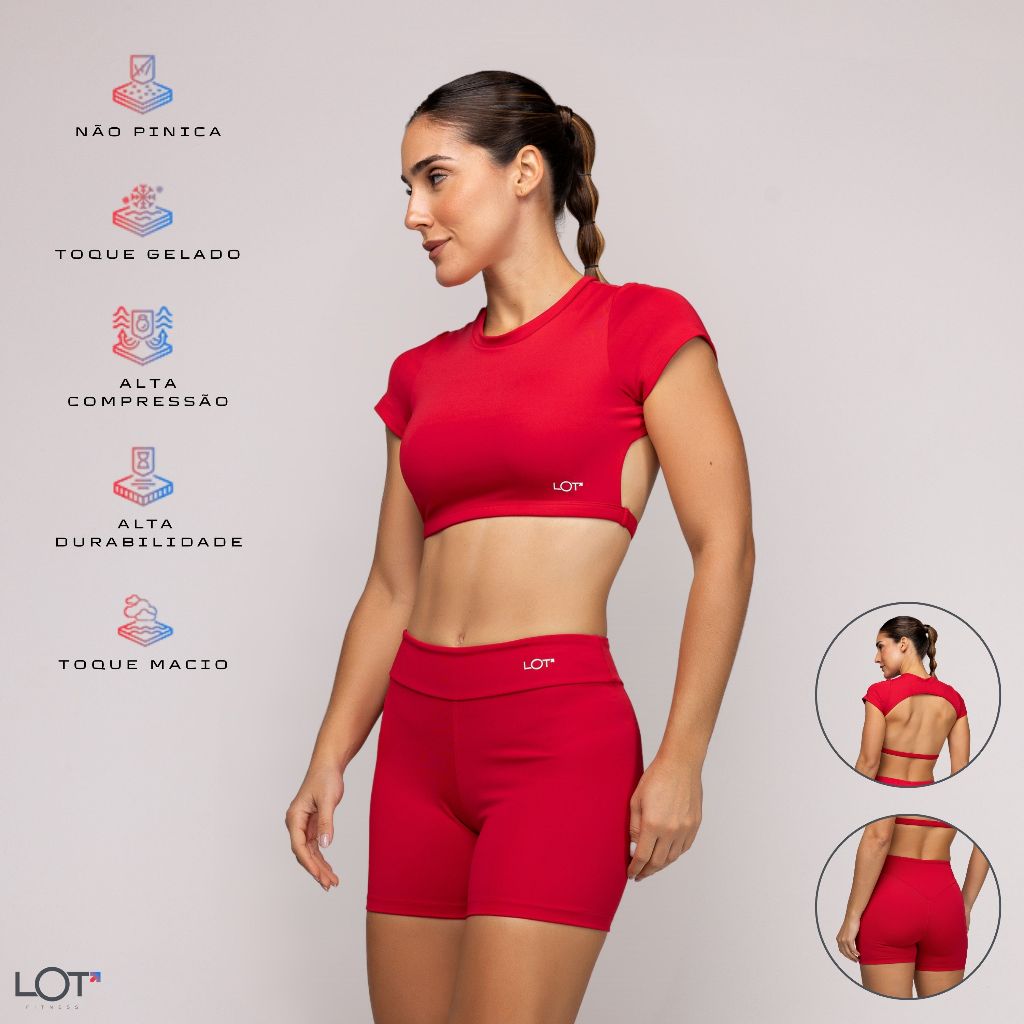 Conjunto Fitness Academia Musculação Top Costas Abertas Short Empina BumBum Verm