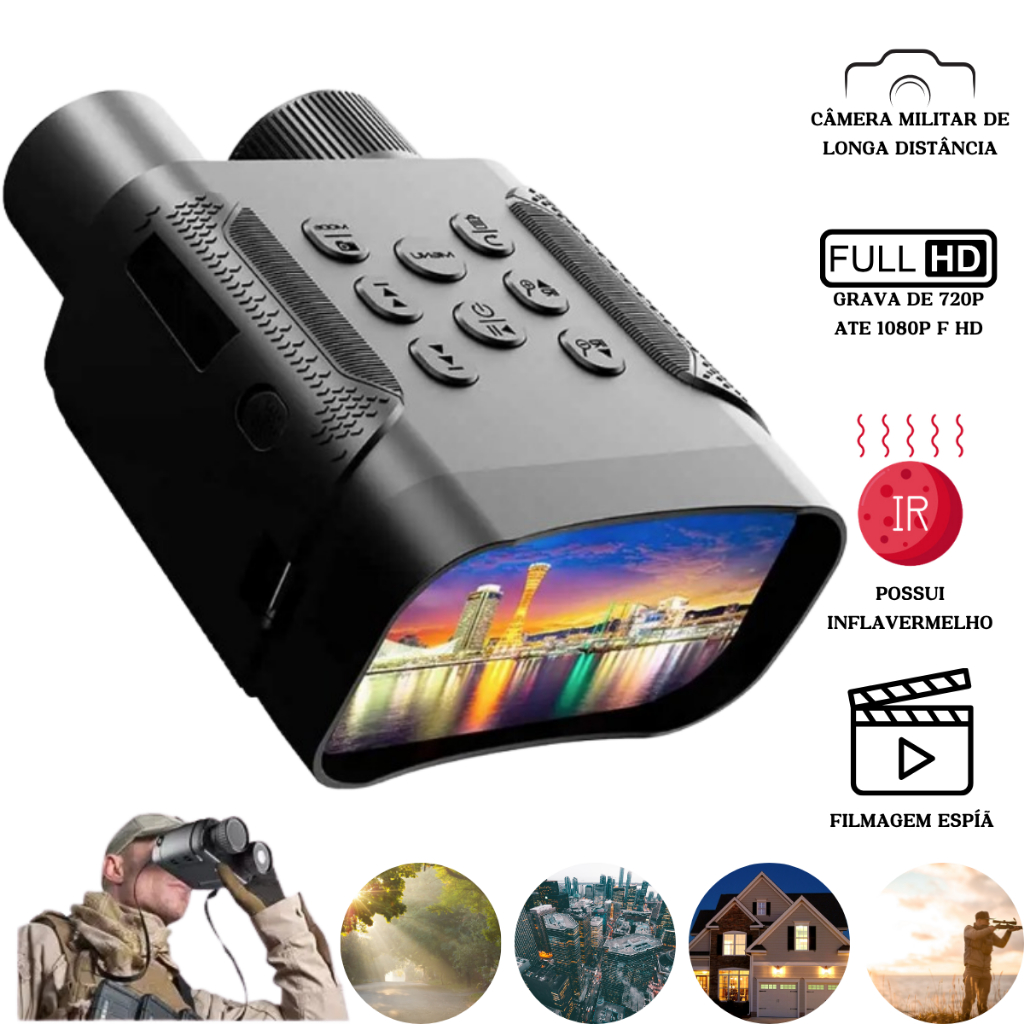 Binóculo Câmera Visão Noturna IR 1080p Zoom 5X A80 Profissional Segurança Espião