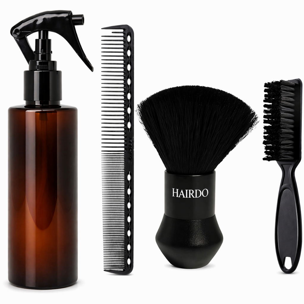 Kit Borrifador Extintor Automático, Pente, Espanador, Escova Barbeiro