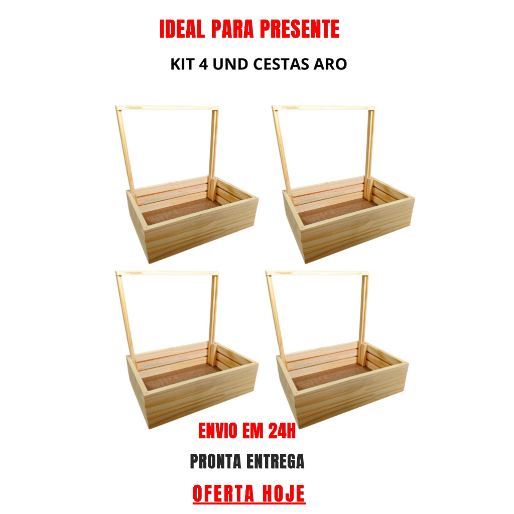 Kit C/4 Cesta Aro- Bandeja Presente Madeira - Café da manhã dia das mães- Cesta presente decoração em Oferta na Shopee