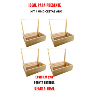 Kit C/4 Cesta Aro- Bandeja Presente Madeira - Café da manhã dia das mães- Cesta presente decoração em Oferta na Shopee