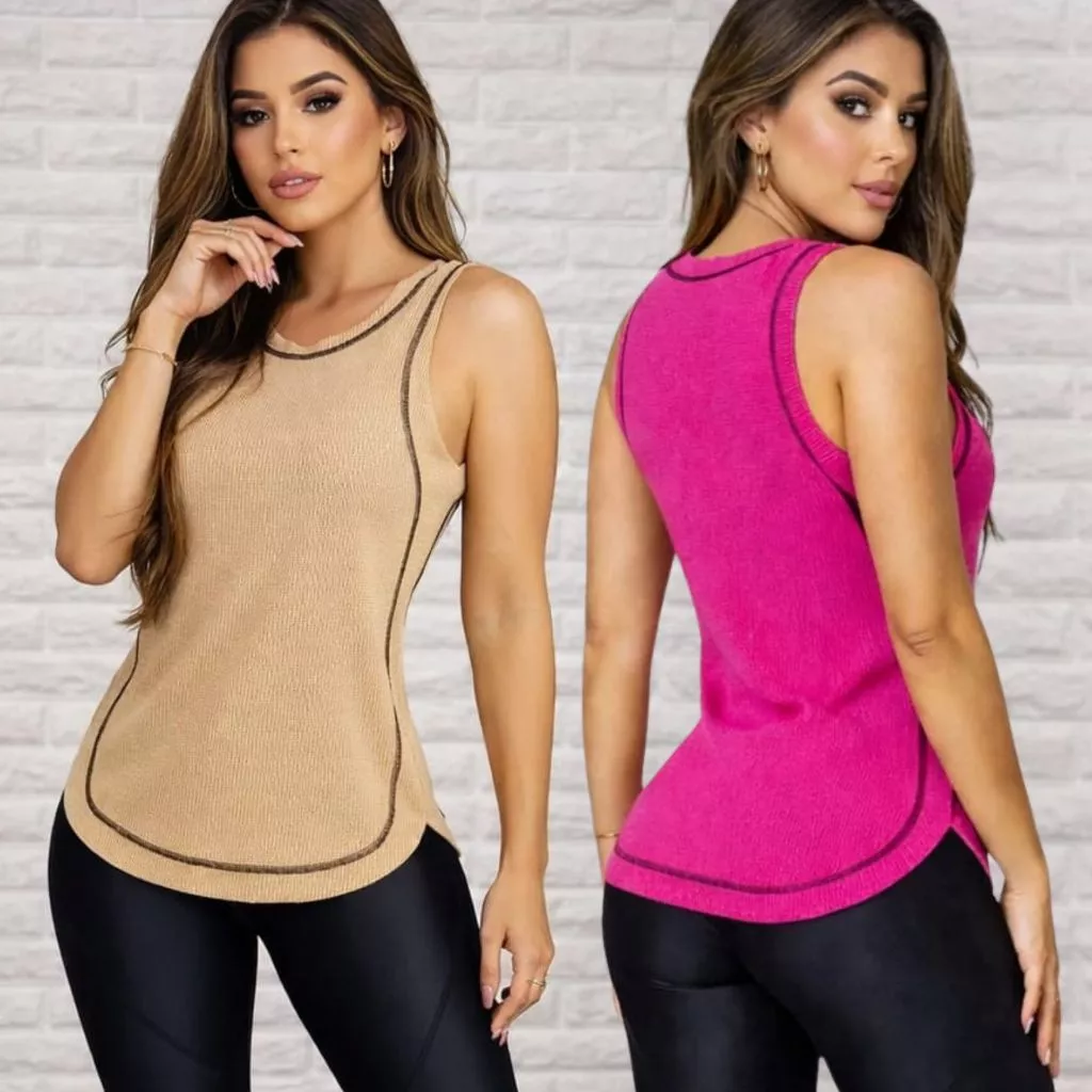 Blusa Academia feminina Regata ) Veste Legging Camisão Tapa Bumbum Camiseta Tule Roupas de Academia Dry Fit Treino — imagem 1
