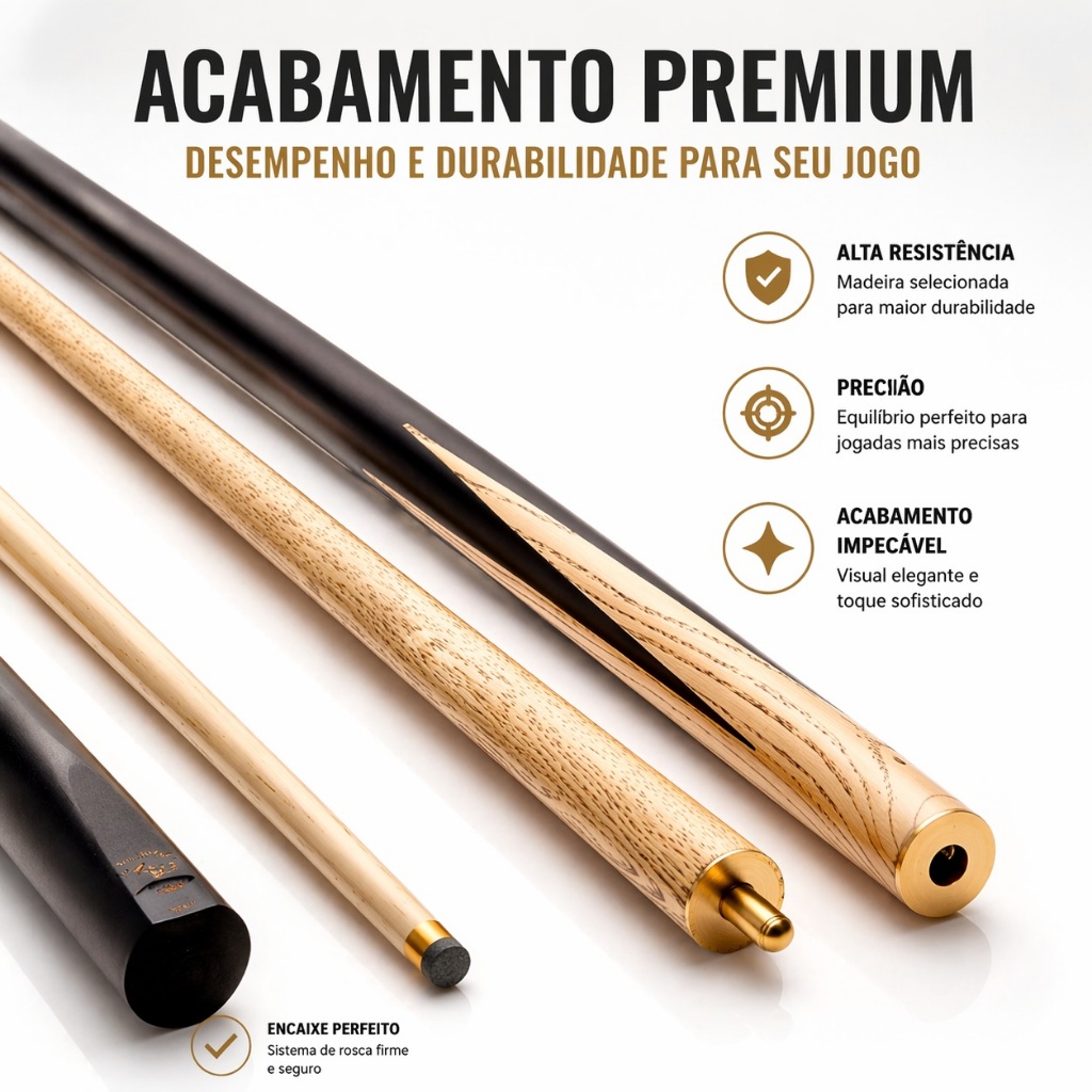 Taco Sinuca Bilhar Profissional Bipartido Virola Metal Cor Virola 10mm 11mm