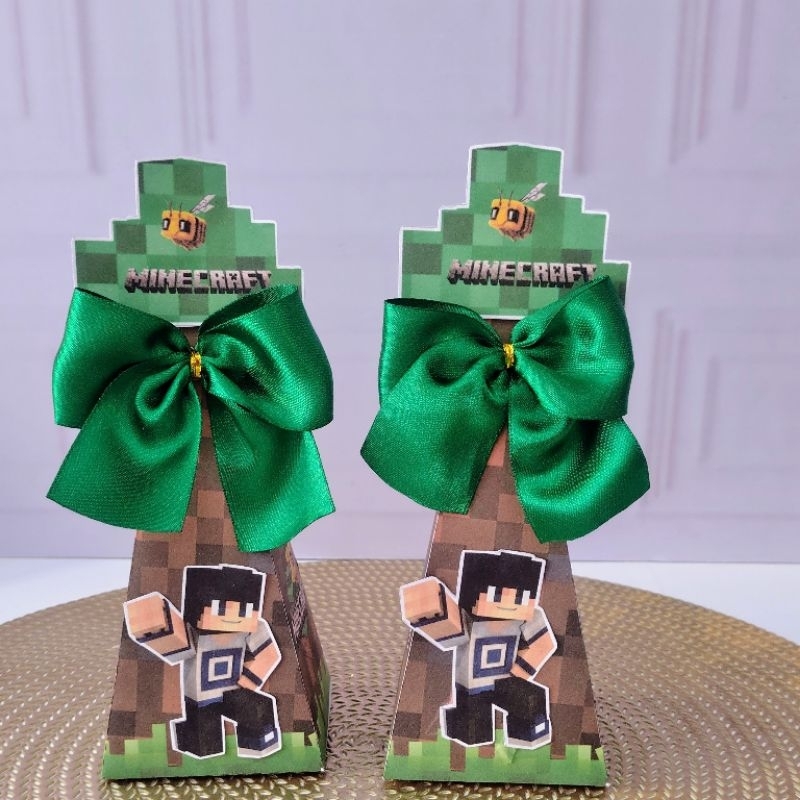 Caixinha Pirâmide Personalizada Pré - Montada – Lembrancinha Festa Infantil Aniversário Tema Minecraft Pré-montada