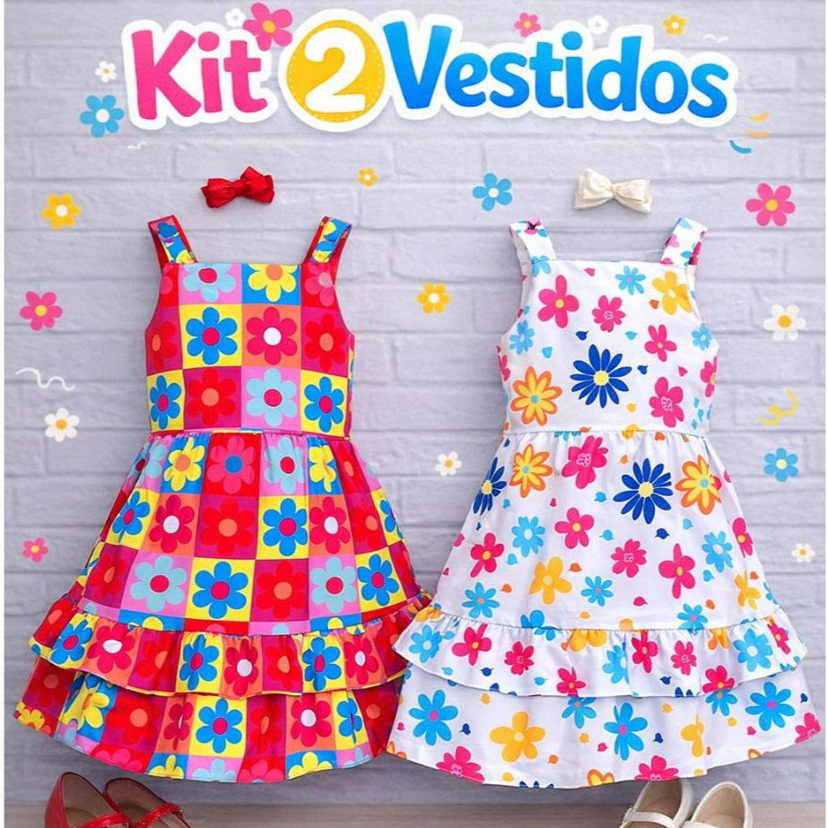 Kit 2 vestidos Roupas Infantil Menina para Festas