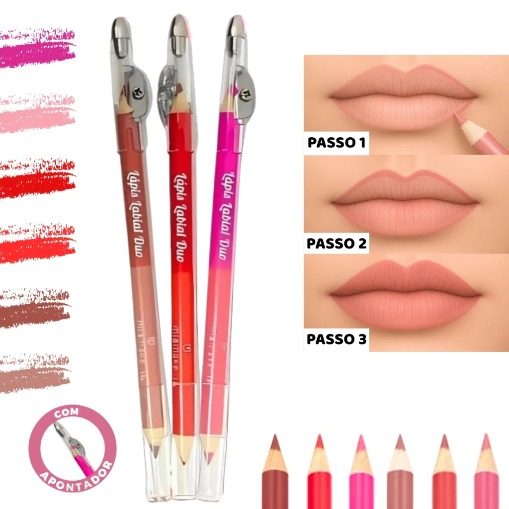 Detalhes do Lápis Labial Duo Mia Make com Apontador Maquiagem Profissional Alta Fixação Combo