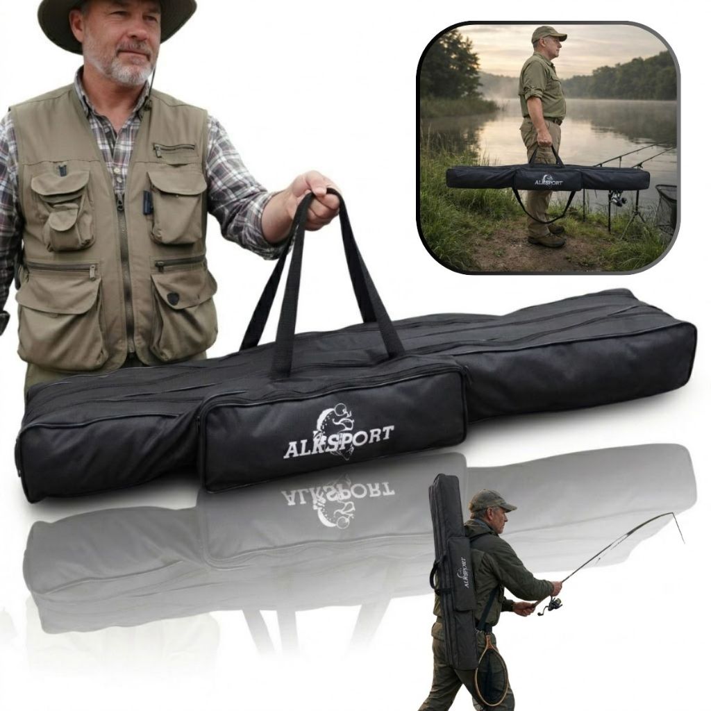Bolsa de Pesca Porta Varas de 1 Metro com 3 Compartimentos Triplo Zíper Resistente com Bolso Frontal Prático reforçada