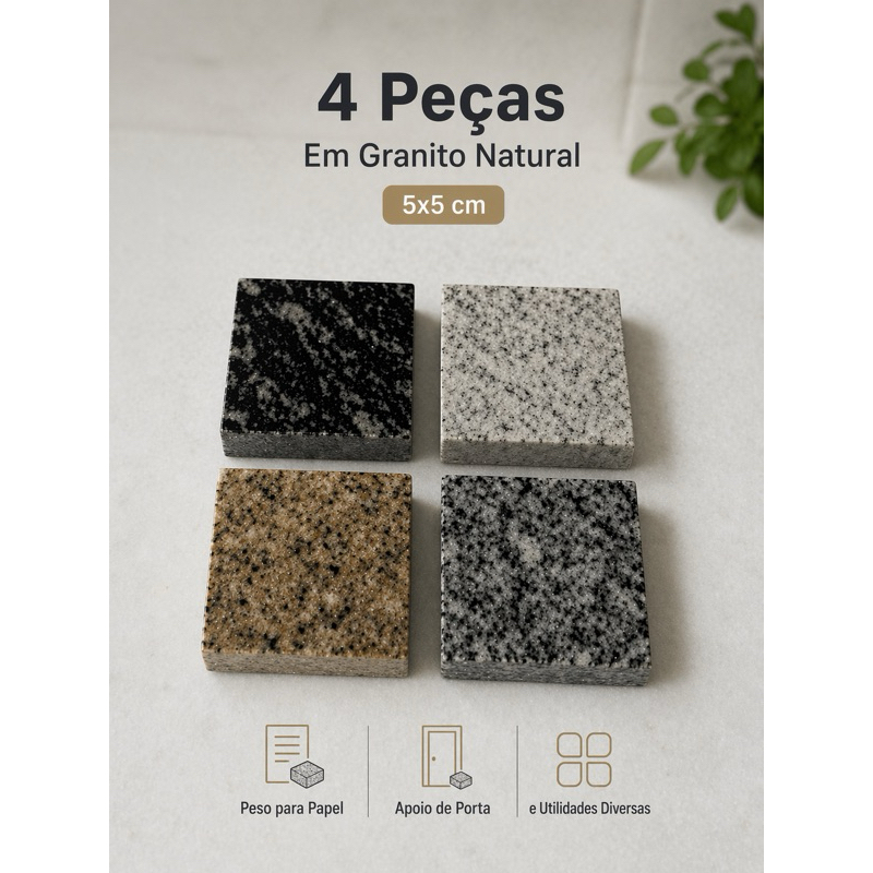 4 Peças Em Granito Natural 5x5 cm / Peso para Papel, Apoio de Porta e Utilidades Diversas