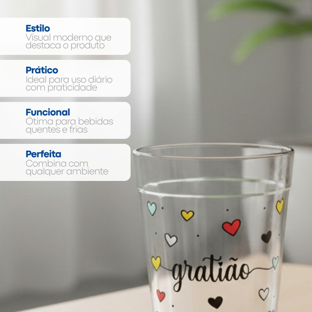 Detalhes do Kit 6 Copo Americano 190 ml Vidro Transparente Decorado Frases Copo Bar Resistente Café Suco Água Decoração