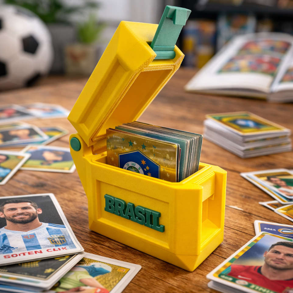 Porta Figurinhas Copa 2026 Brasil Caixa Organizadora com Tampa Até 100 Figurinhas Futebol