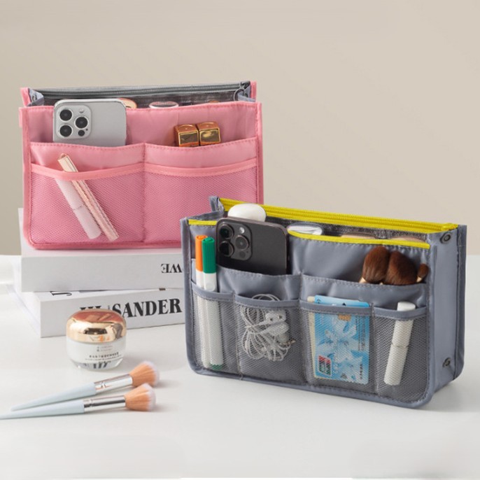 Organizador de Viagem Dupla Camada com Divisórias e Zíper - Bolsa Organizadora Multifuncional para Bolsa e Mala
