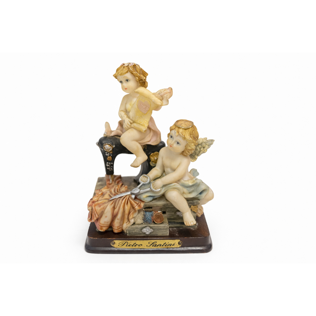 Escultura Italiana Pietro Santini Anjos Porcelana Vintage (Com Avaria)