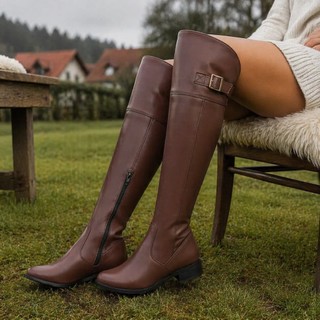Bota Coturno Feminina Cano Alto Over The Knee Plataforma Blogueira Tendência Moda Conforto