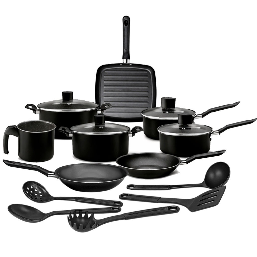 Jogo de Panelas 13pçs Brinox Naturalle Ebony Antiaderente com Utensilios