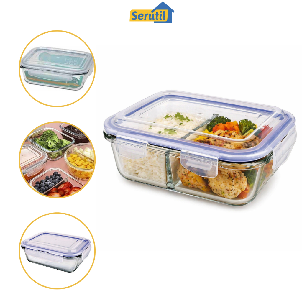 Pote Vidro Hermético 1040ml Marmita Divisória Trava Lateral Tampa Silicone Microondas Forno Freezer