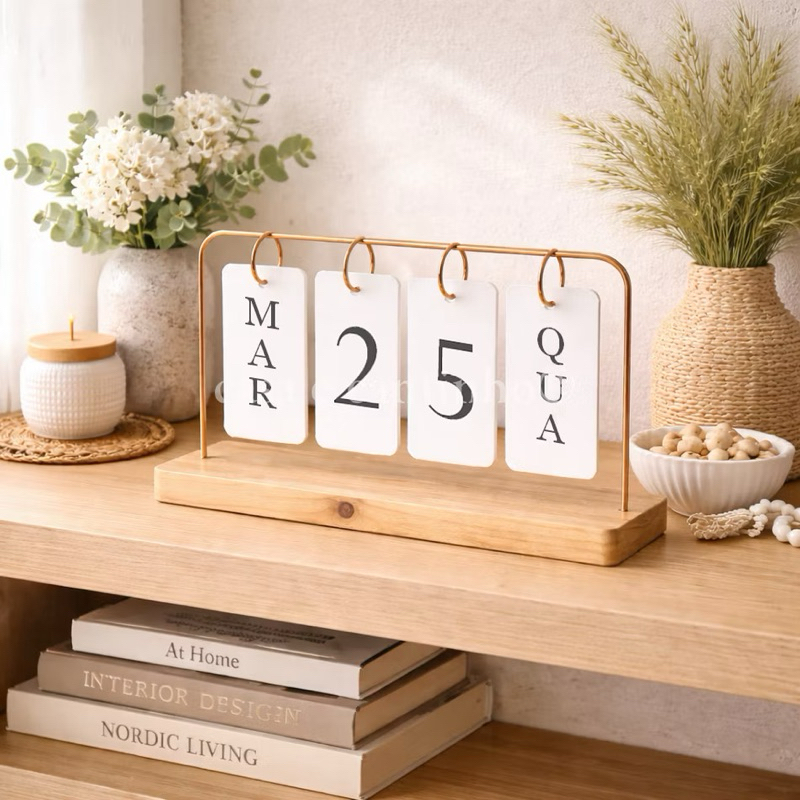 Calendário de Mesa Decorativo com Plaquinhas Preto Rosê ou Dourado Permanente Escritório