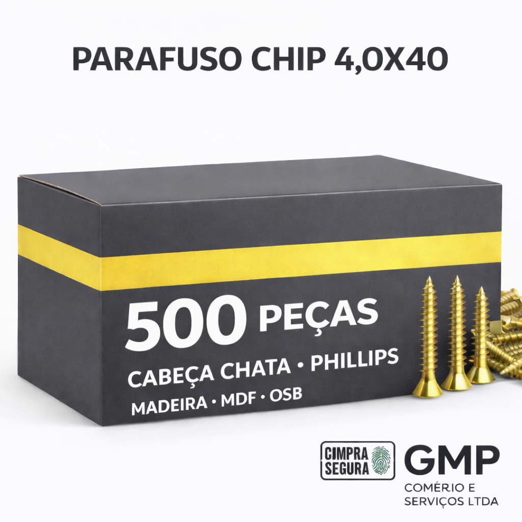 Parafuso Chipboard 4,0x40 Cabeça Chata Philips Zincado Para Madeira MDF OSB Caixa Com 500 Peças Profissional