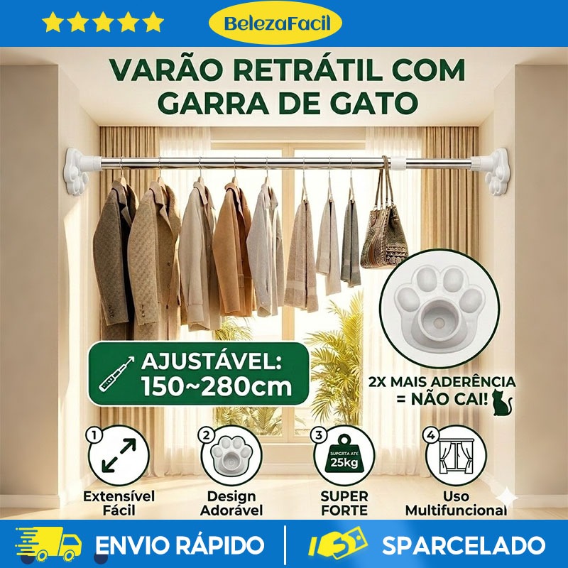 Varão de Secagem de Roupas Ajustável, Varão de Cortina Sem Perfuração, Varão de Cortina de Banheiro Ajustável