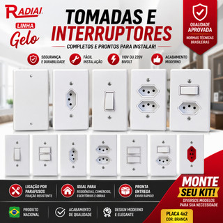 Tomada Interruptor Radial 4x2 10A/20A Tomadas Simples 10a tomada 20a Tomada Com Apagador- Linha GELO