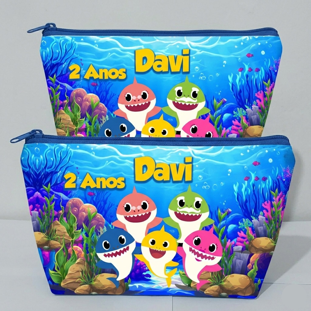 Kit 20 Necessaire Personalizada Baby shark com Nome Lembrancinha Personalizada Festa Infantil Bolsinha Aniversário Luxo