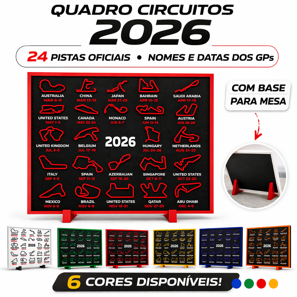 Quadro Circuitos F1 2026 24 Pistas Oficiais Decorativo Automobilismo Presente Criativo Fãs Corrida