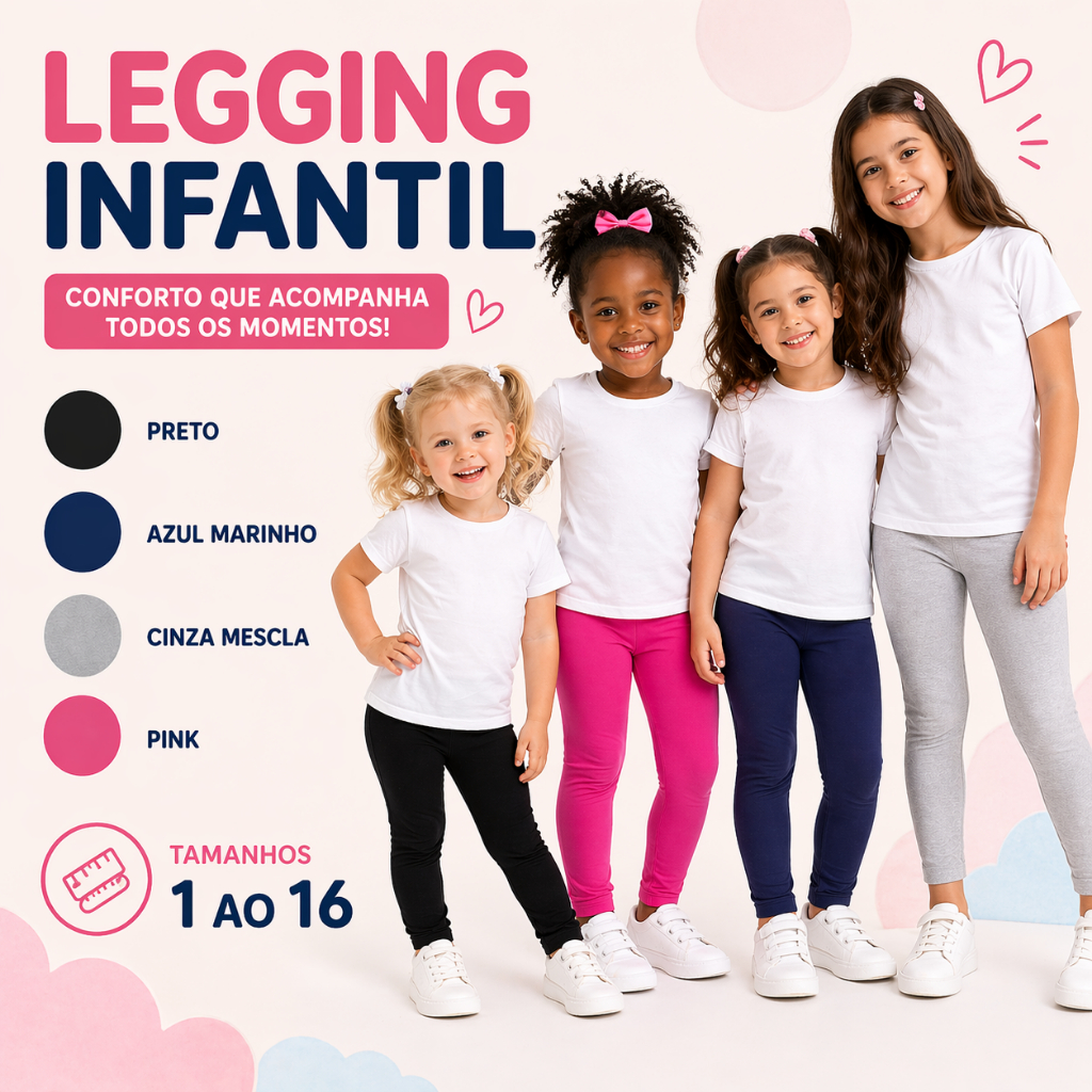 Calça Legging infantil/juvenil de cotton menina tamanhos 1 ao 16