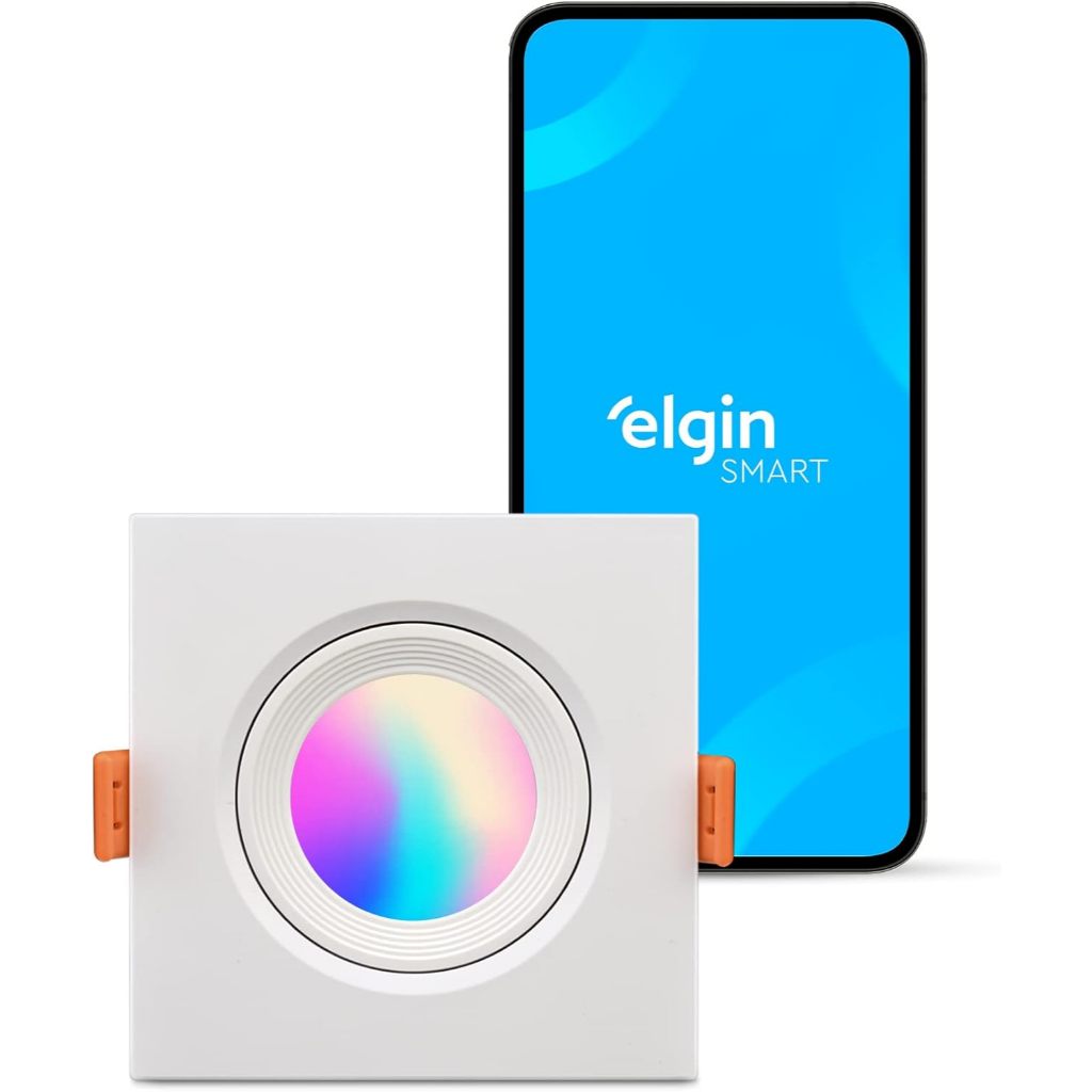 Luminária LED Ecospot Inteligente 5W 3000-6500K Elgin Quadrada WIFI RGB Bivolt Compatível com Alexa e Google Home