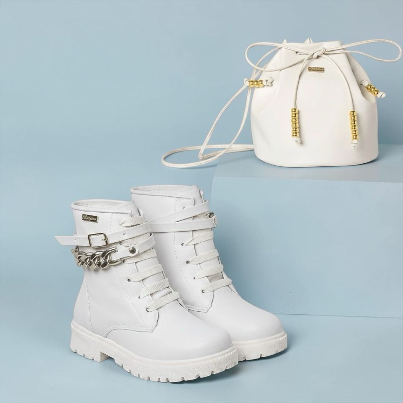 Kit Bota Infantil + Bolsa Menina Coturno Botinha Elegante Bota Feminina Para Todas As Ocasiões