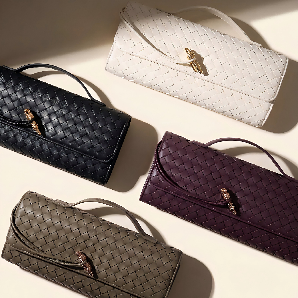 Bolsa Feminina Mão Transversal Ombro Clutch Noite Trançada Couro PU Vegan Festa Balada Casamento Alça Ajustável em Oferta na Shopee