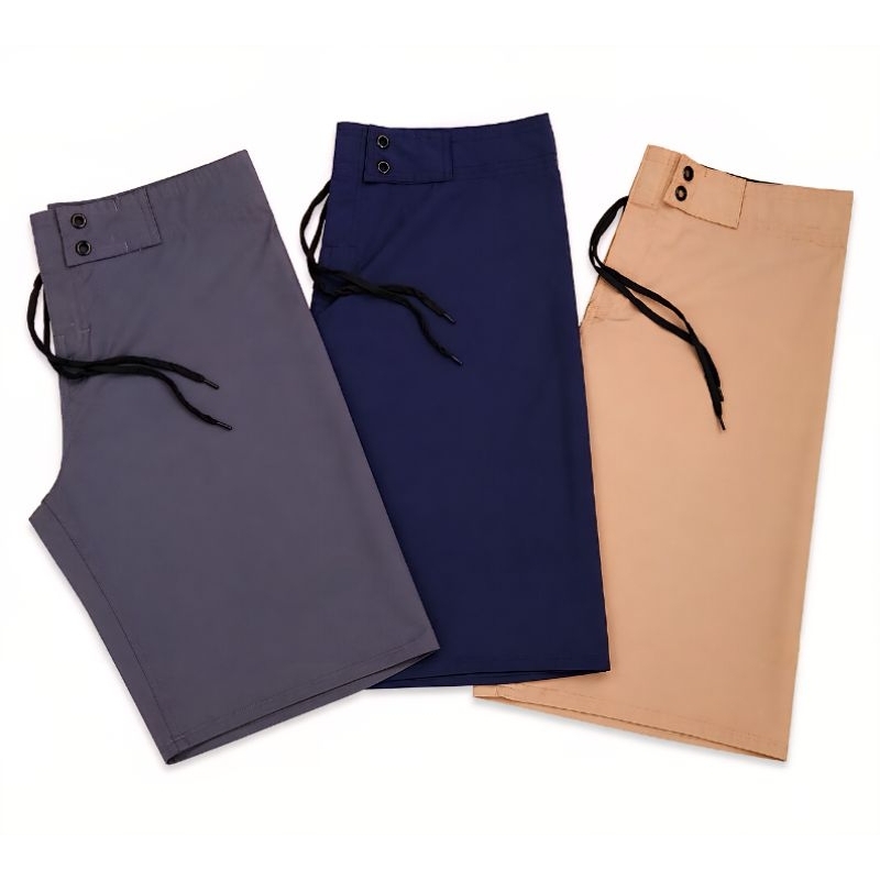 Kit 3 Bermudas Surf Masculina Lisa Elastano com Poliéster Bolso Traseiro com Zíper Secagem Rápida