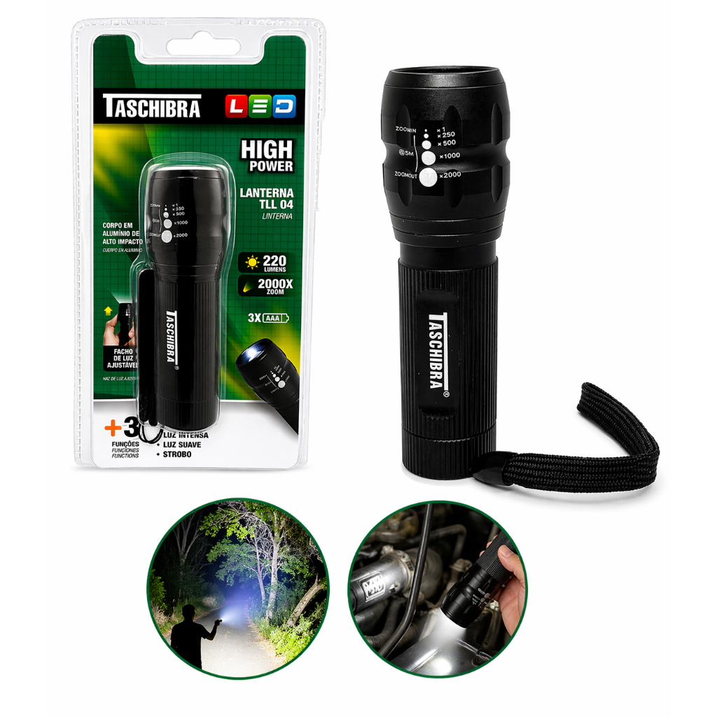 holofote recarregavel lanterna led high power tll04 220 lumens com zoom