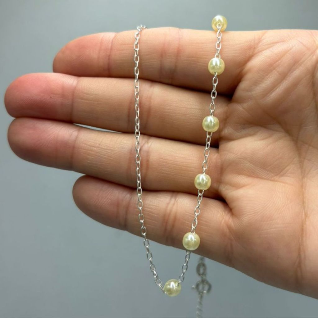 Colar Feminino de Prata 925 Metade com Pérolas · foto 2