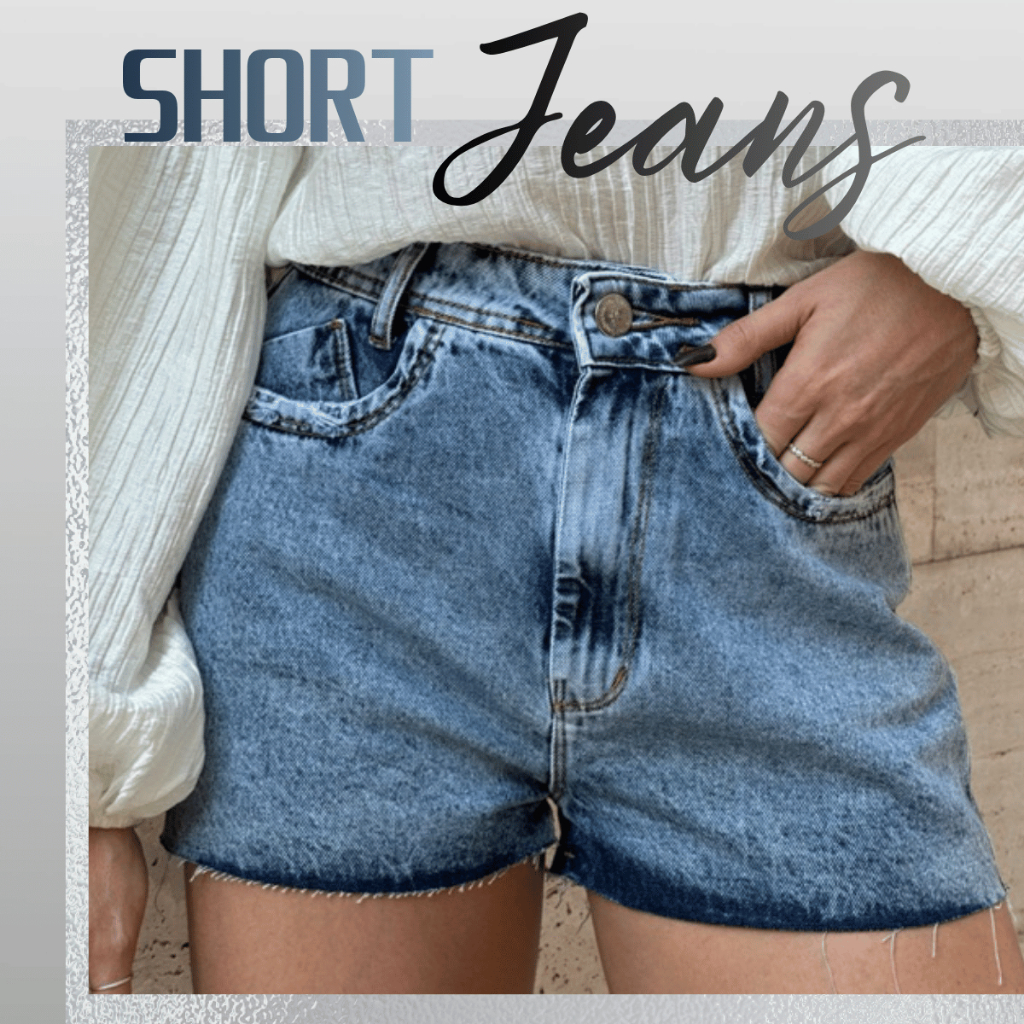Short Jeans Feminino Cintura Alta Varias Lavagem  Casual Moda Verão Confortável Premium