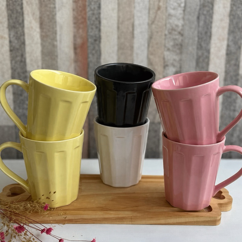 Mais vendido- Kit 6 Canecas de Porcelana 250ml Tulipa Canelada
