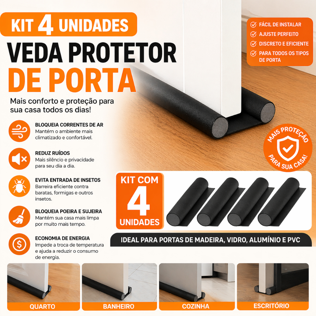 Kit 4 Veda Protetor de Porta Veda Porta 100% PVC