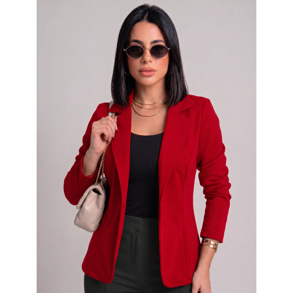 Blazer Feminino Alfaiataria Social Max Acinturado Neoprene Casaco Sobretudo