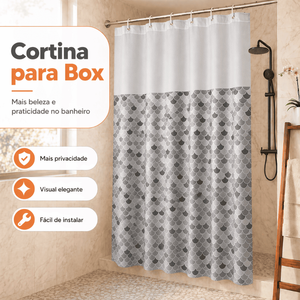 Cortina Banheiro Box Chuveiro Vinil Anti Mofo Impermeável Com Ganchos Qualidade Premium Varias Cores 1,98x1,38