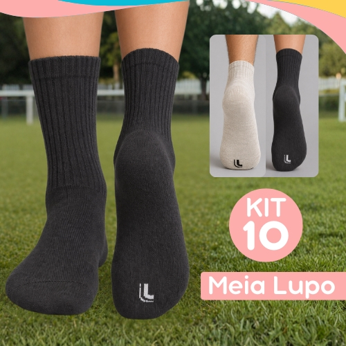 Meia Cano Médio Infantil Algodão Lupo Kit 10 Futebol Escola