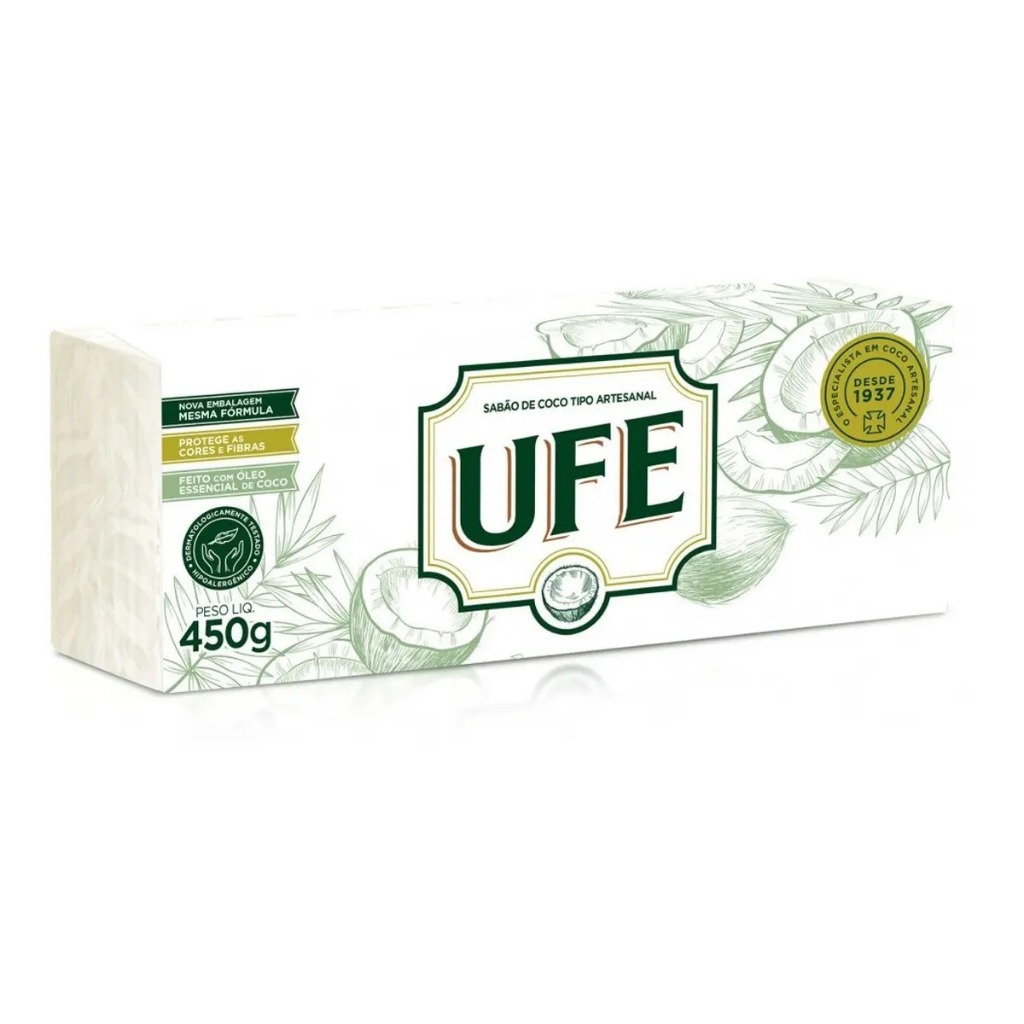 Sabão Em Barra De Coco Ufe 450g Pacote Com 5 Pedras De 90 Gramas