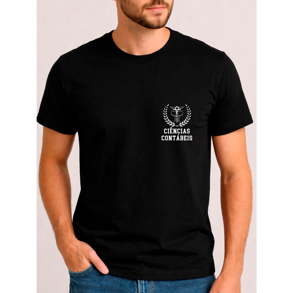 Camiseta Ciências Contábeis Masculina Faculdade Brasão no Peito - 100% Algodão Confortável