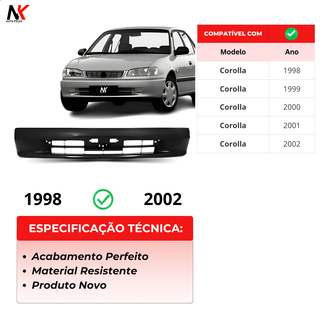 Parachoque Dianteiro Corolla 1998 1999 2000 2001 2002 Novo 1ª Linha — imagem 2 de 2