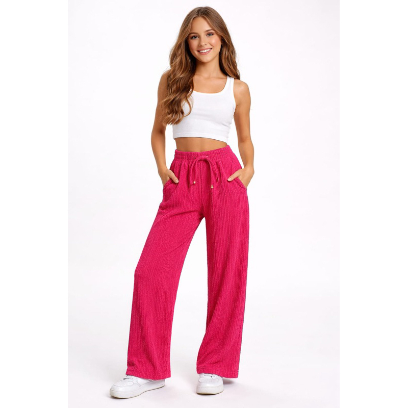 Calça Wide Leg infantil Feminina Rosa Com Elástico e Cordão Leve Soltinha Menina..