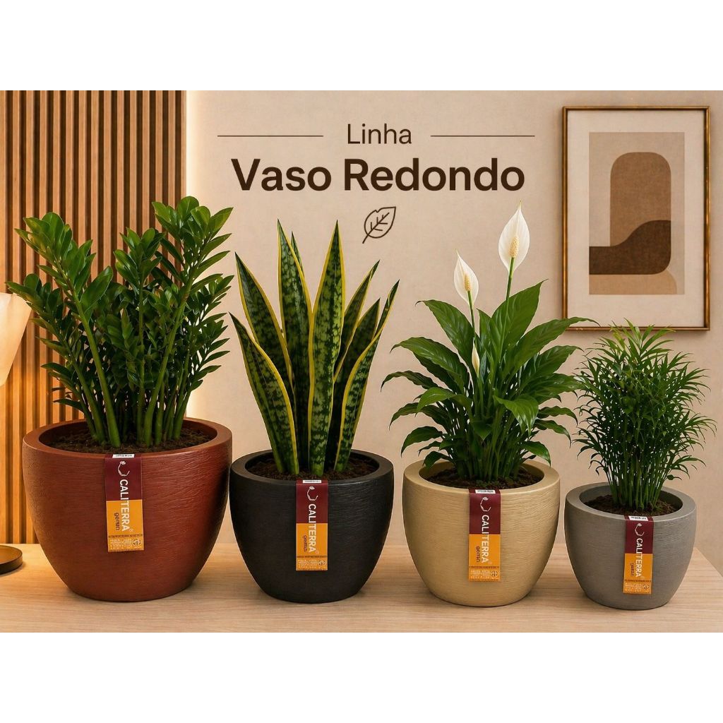Vaso de Planta Grande Decorativo Família Redondo Grafiato