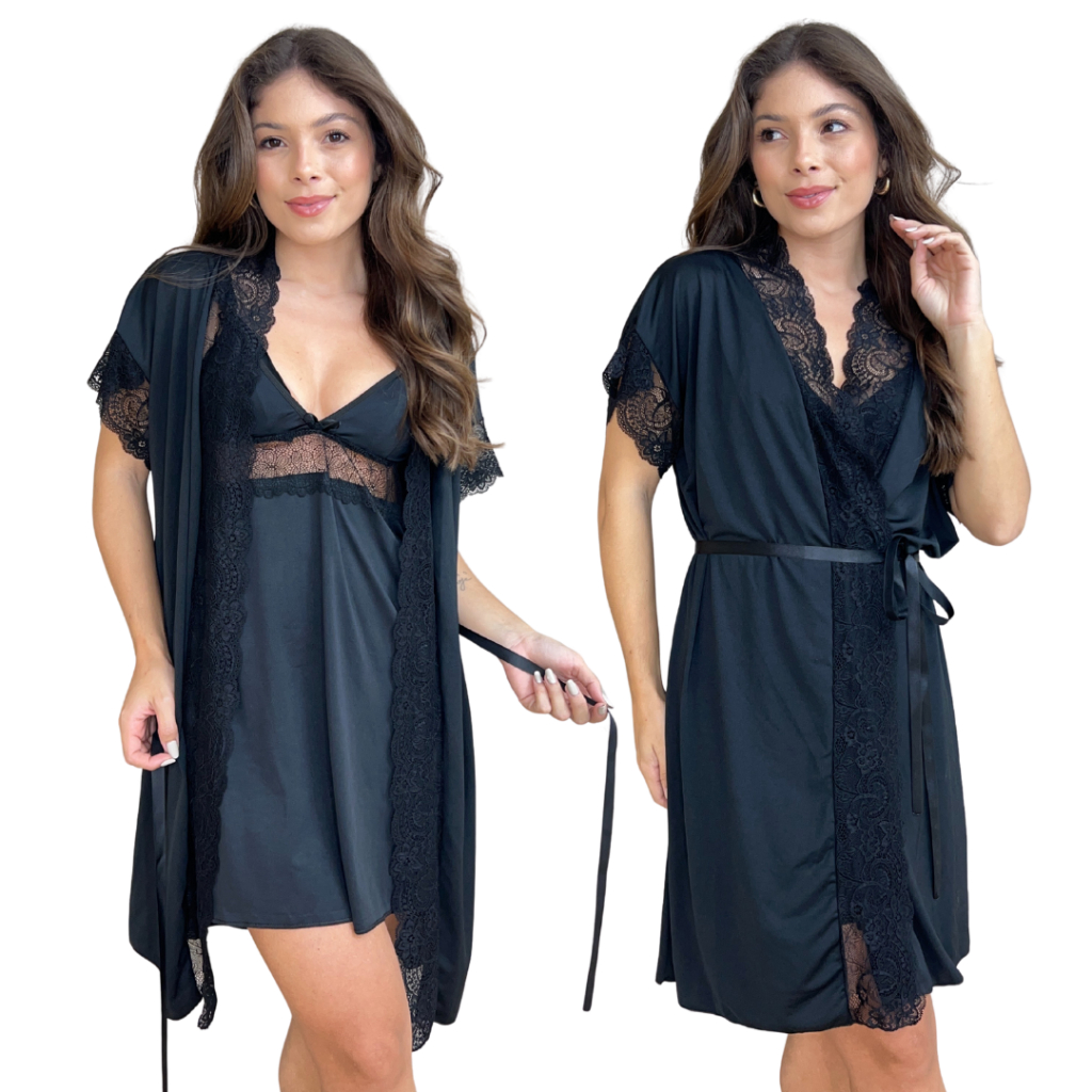 Robe e Camisola de Amamentação para Maternidade Pós Parto Pijama Renda Elegante Roupão Kimono