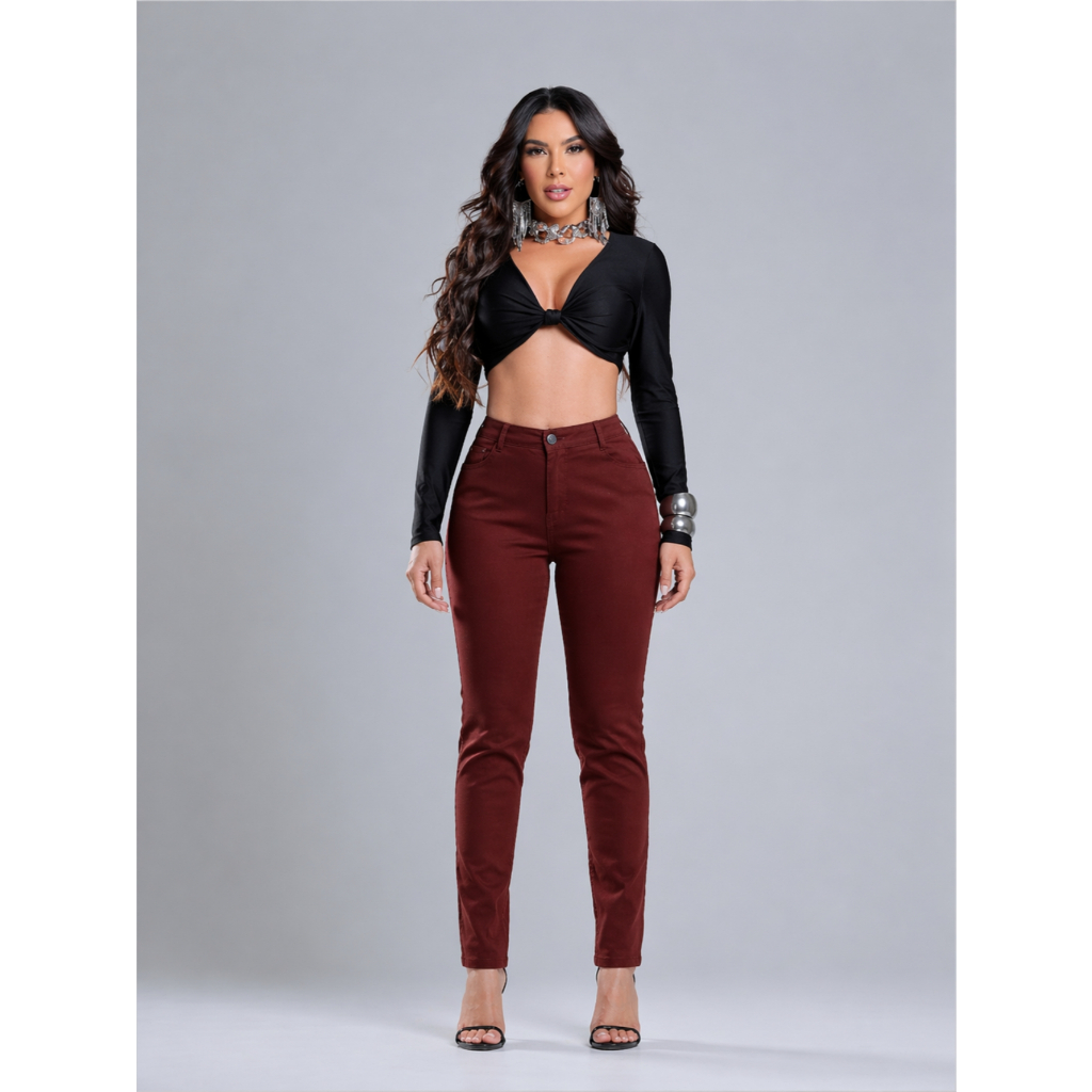 Calça Skinny Jeans Feminina com Elastano Não Desbota Empina Bumbum Cintura Alta