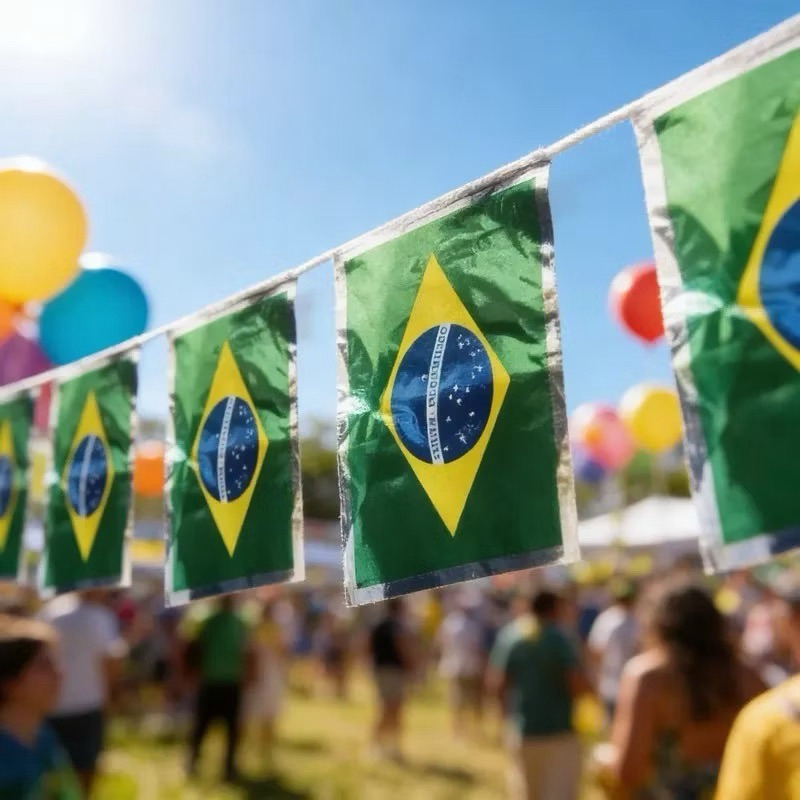 Varal De Bandeira Do Brasil Grande Metalizado | 42x35cm Cada Bandeira | 10 Metros | Dupla Face | Copa Do Mundo, Seleção